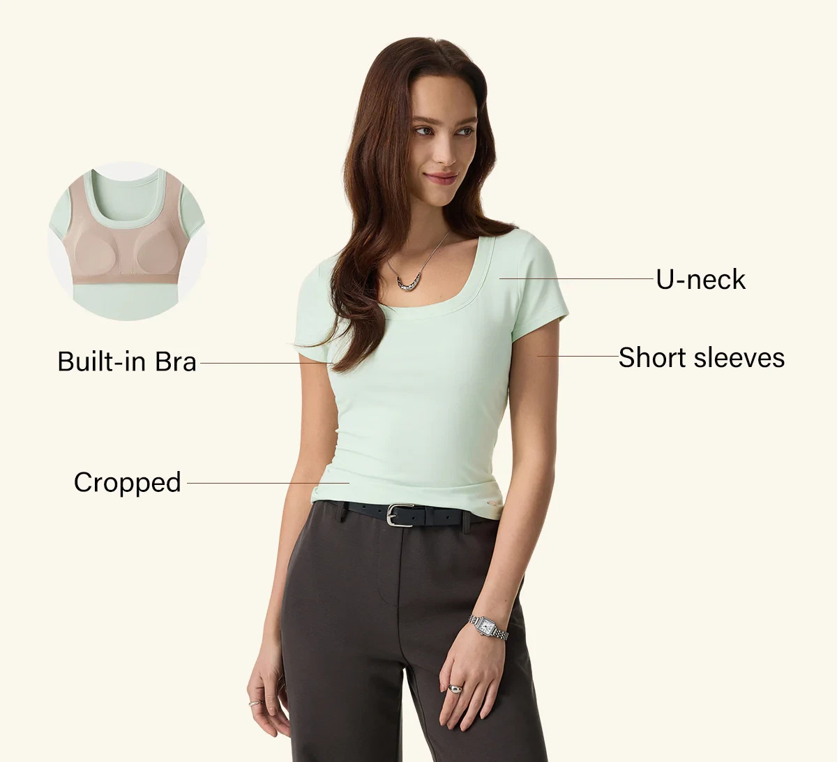 OGL Women’s SkinKiss U-Neck Short Sleeve Everyday Bra Top – No Import Fees