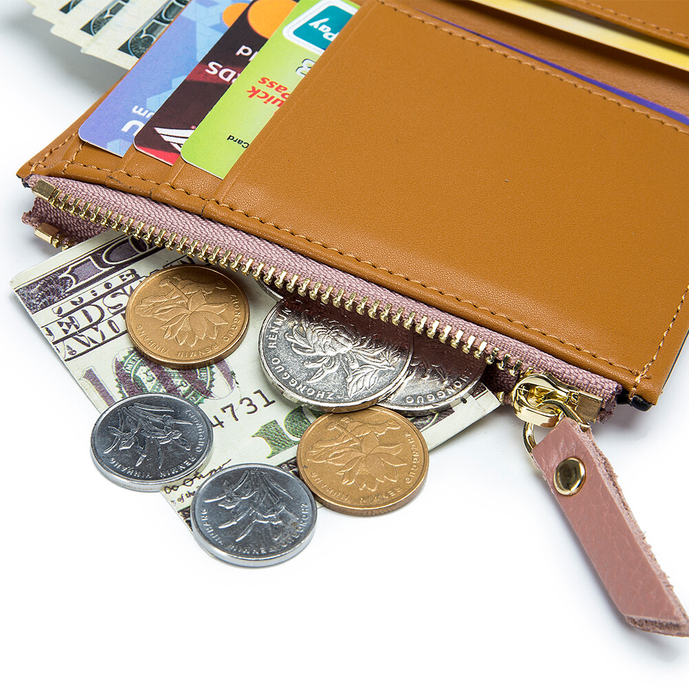 Women Trifold RFID Blocking Leather Clutch Wallet Hasp Card Holder Mini Handbag