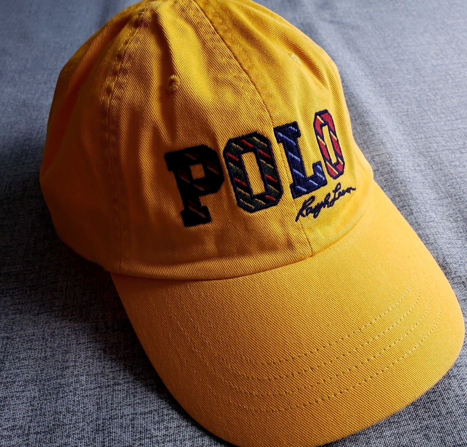 NWT POLO Ralph Lauren COLLEGE BLOCK PREP HAT 6-Panel Dad Cap GOLD Strapback RARE