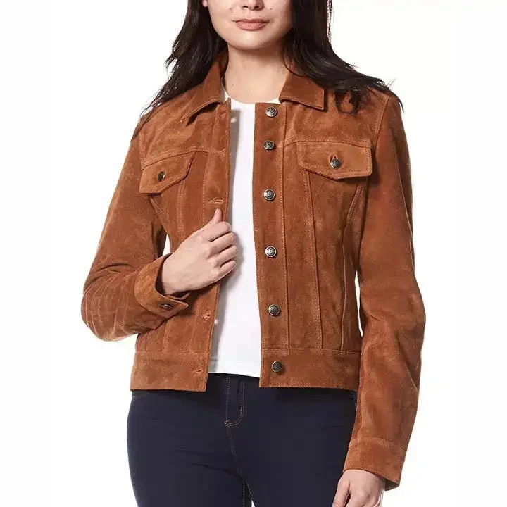 Women’s Suede Leather Jacket – Premium Soft Suede Classic Button-Front