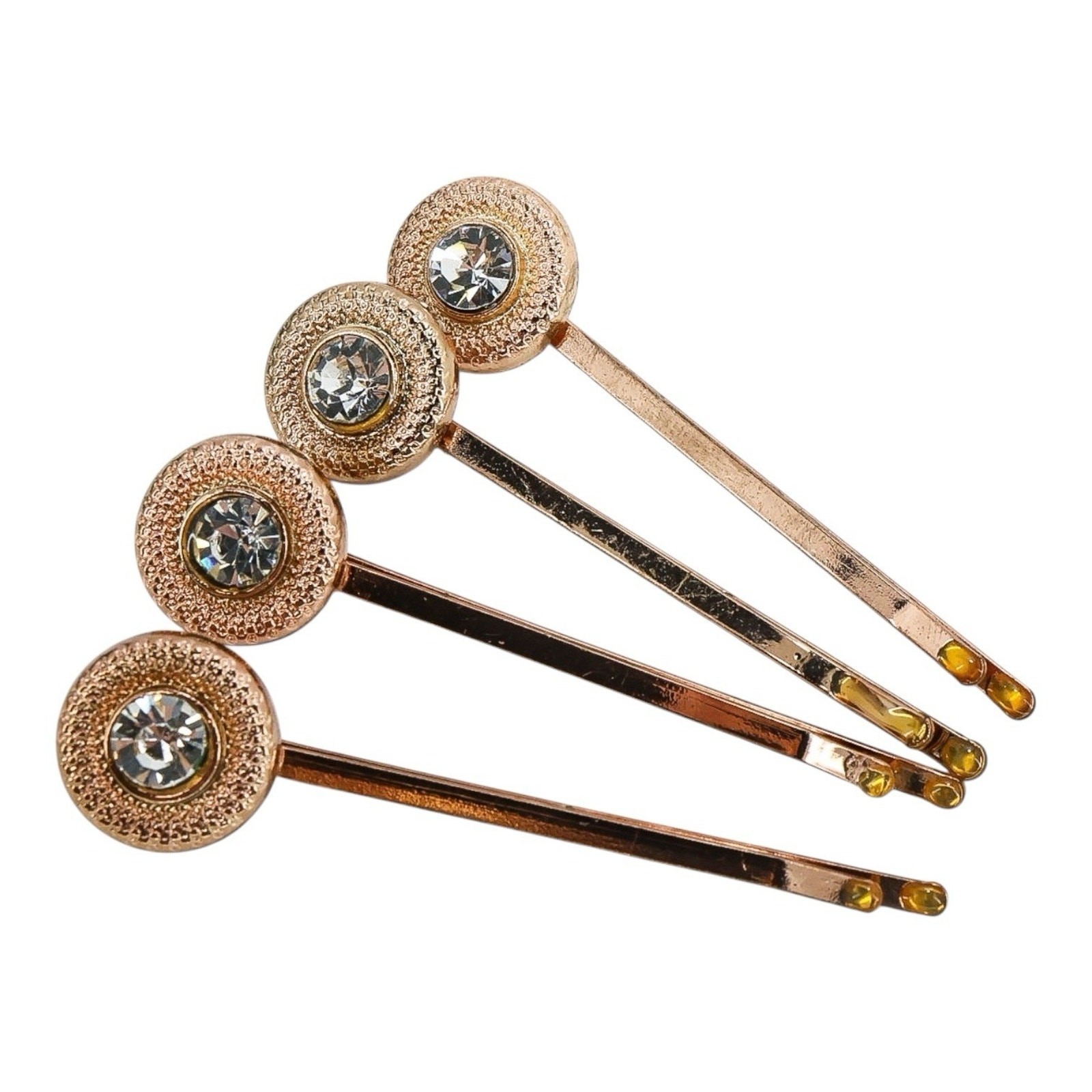 Lot of 11 Bridal Bobby Pins Rose Gold Tone Beige Floral Rhinestone Filigree