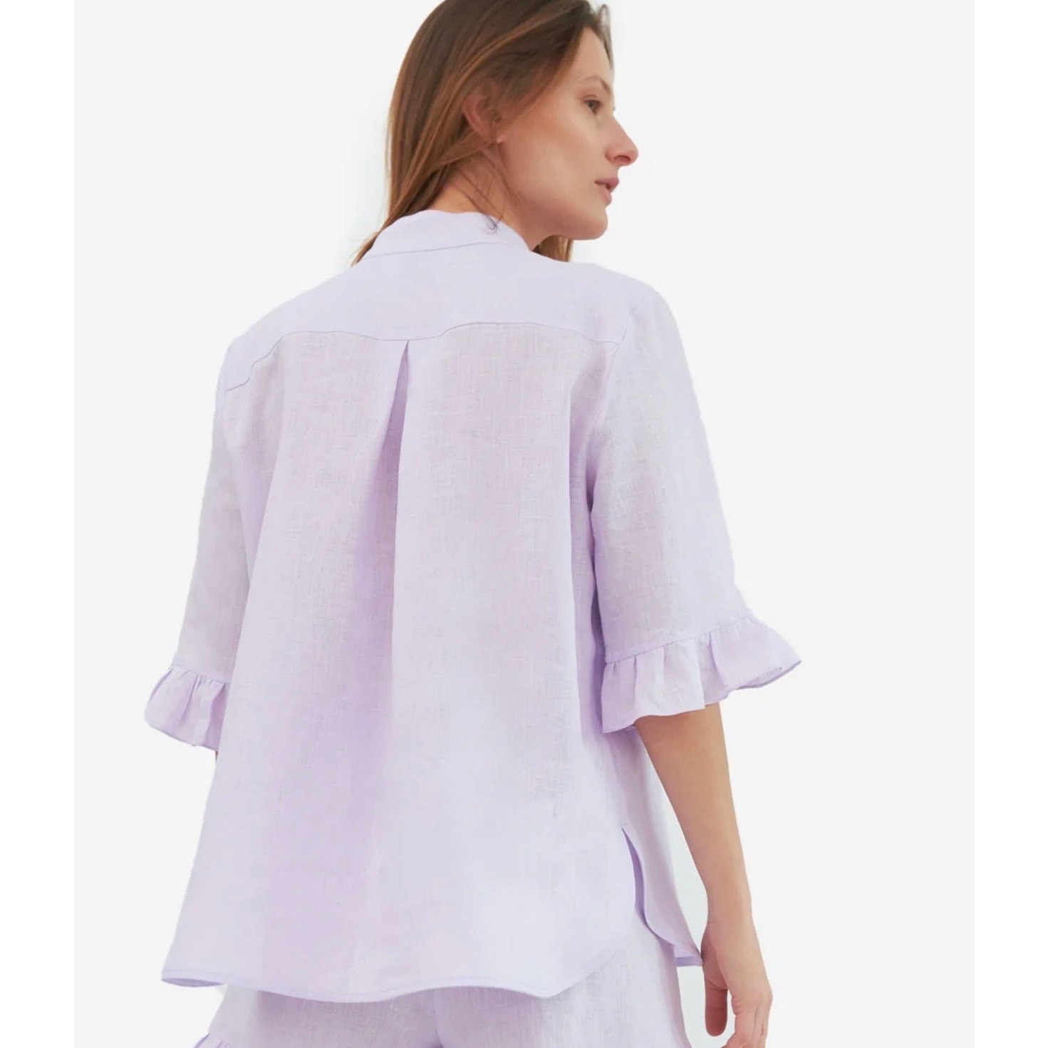 Sleeper Linen Ruffled Button Down Top Light Purple Size XL