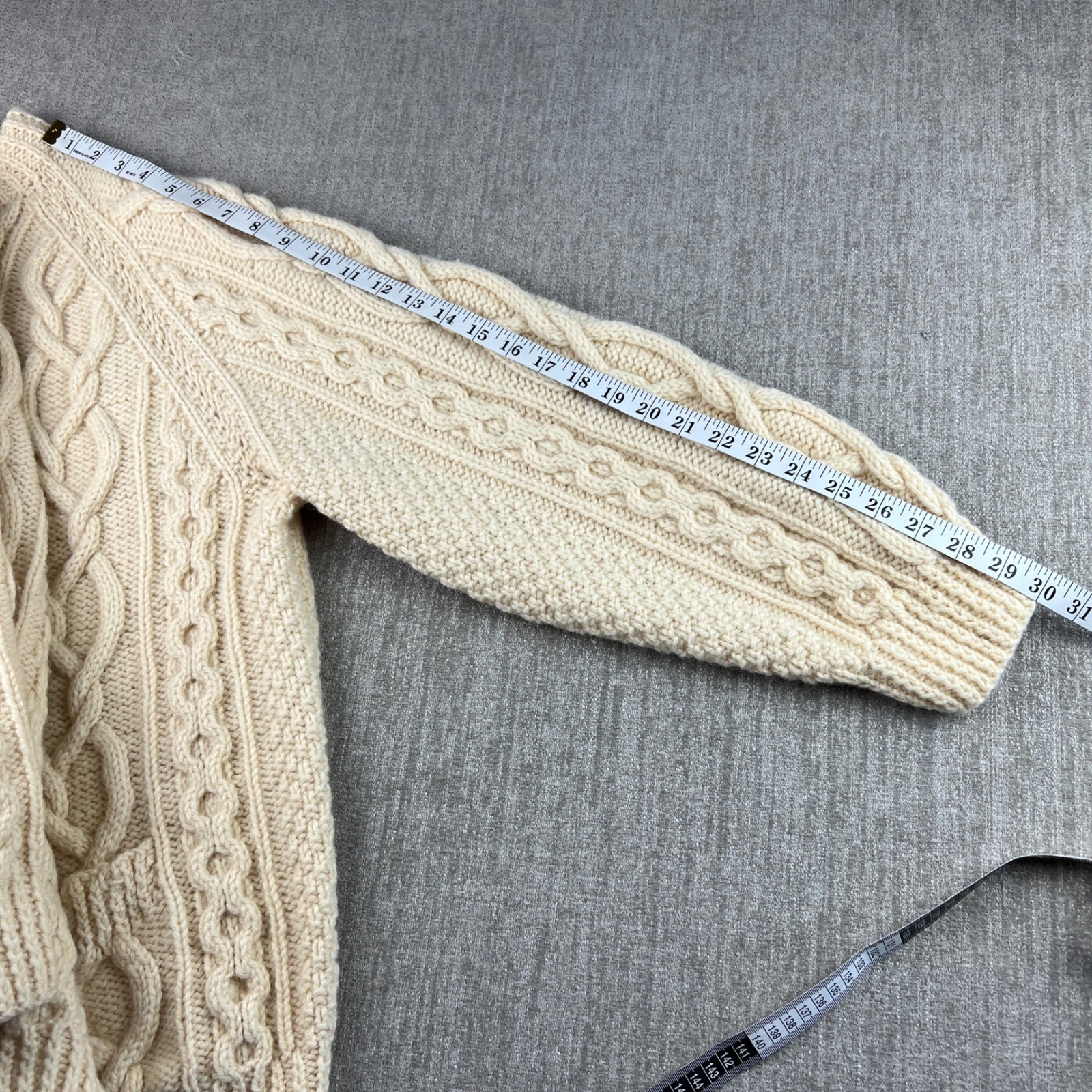 House of Ireland Aran Cardigan Mens XL Cream Pure Wool Hand Knitted Fisherman