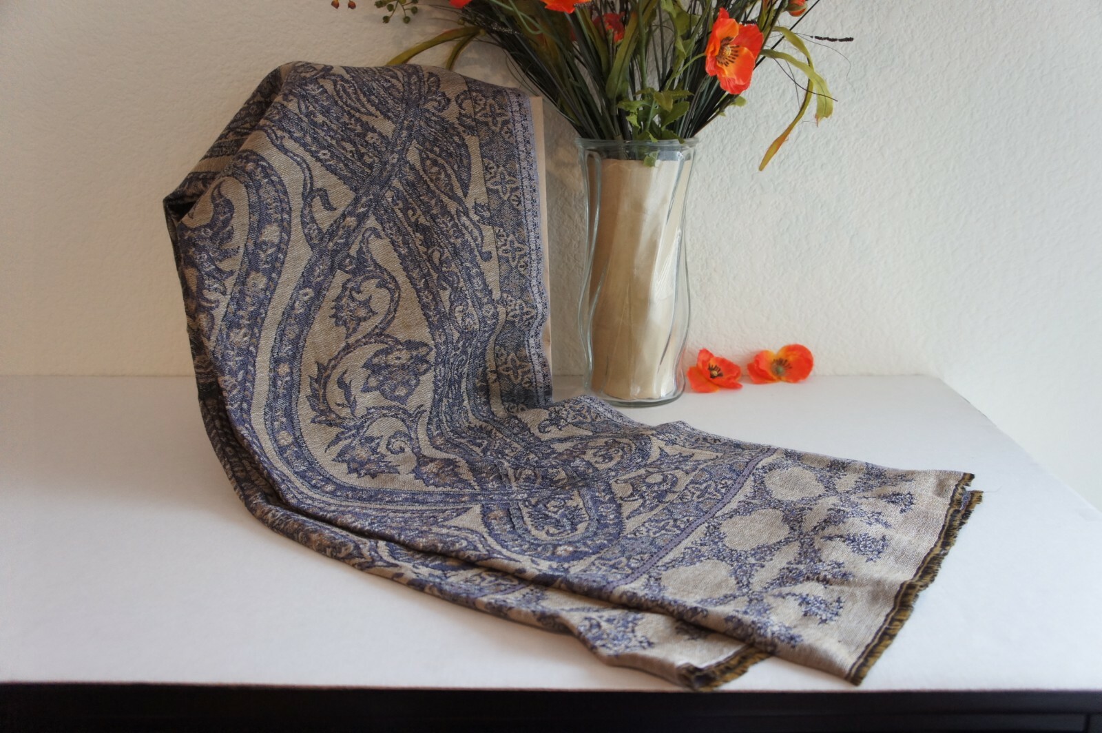 NEW Hand Made 100% Wool Gulshan Shawls Kashmir Scarf 75″ x 21″
