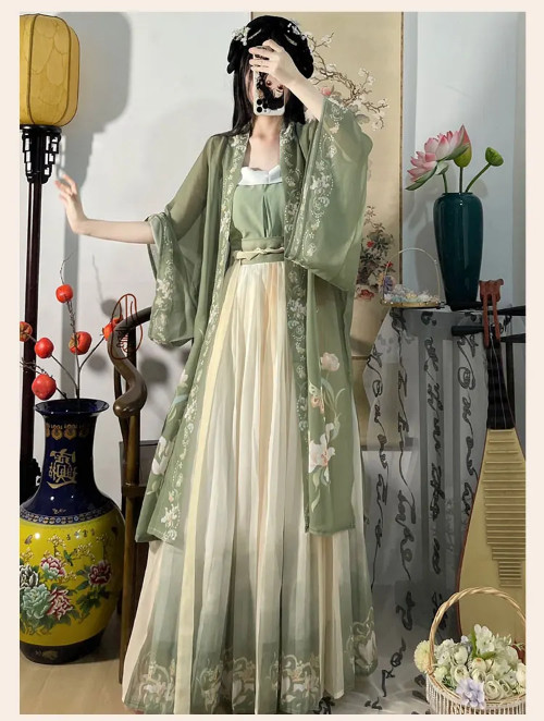 3PCS Set Chinese Hanfu Dress Green Flowing Dress Chinese Ancient Dress Costume