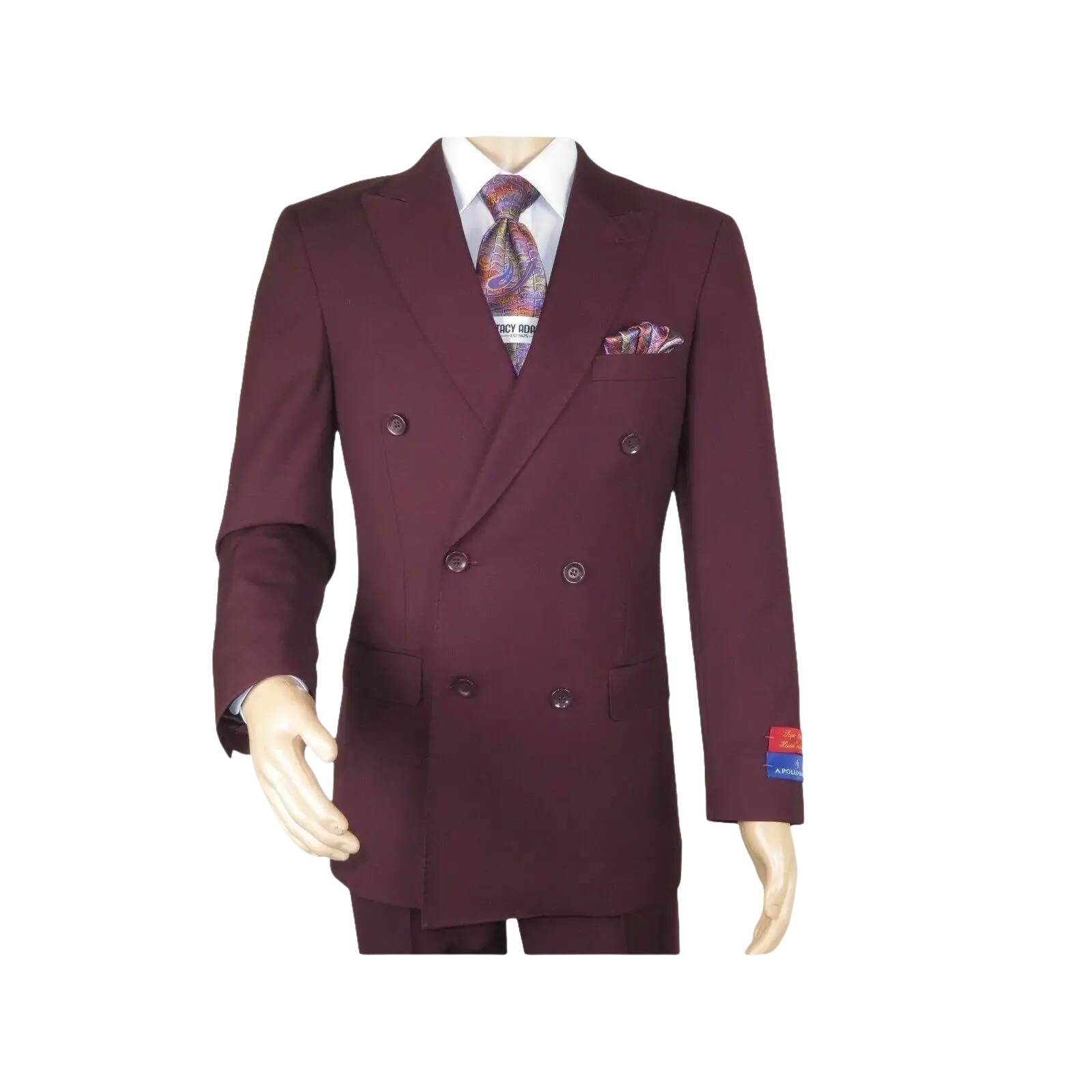 Men Apollo King Double Breasted Suit Classic Peak Lapel Pleated DM29 Burgundy