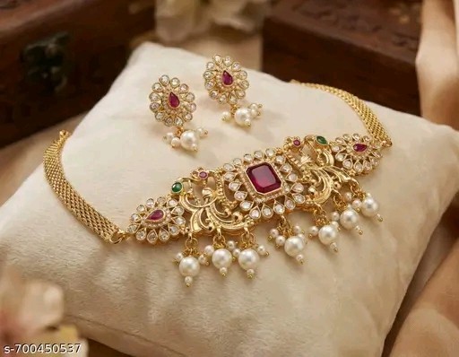 Indian Bollywood Gold Plated Kundan Choker Bridal Necklace Earrings Jewelry Set
