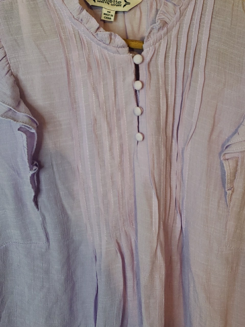 Nanette Light Purple High Neck Ruffle Sleeve Top Rayon Polyester Blend