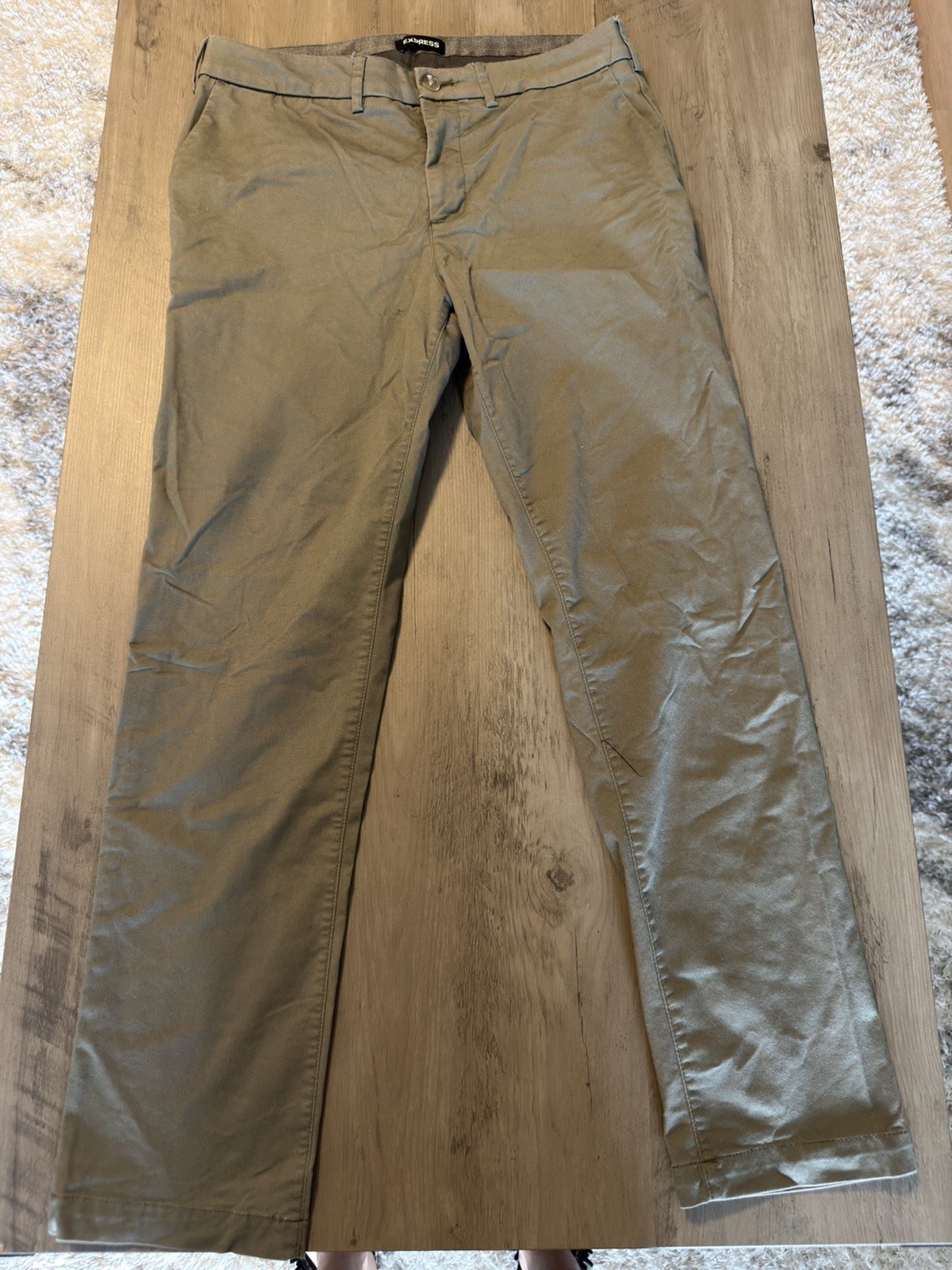 Express Men’s Beige Twill Chino Pants 32×32 Slim Straight Flat Front Pockets