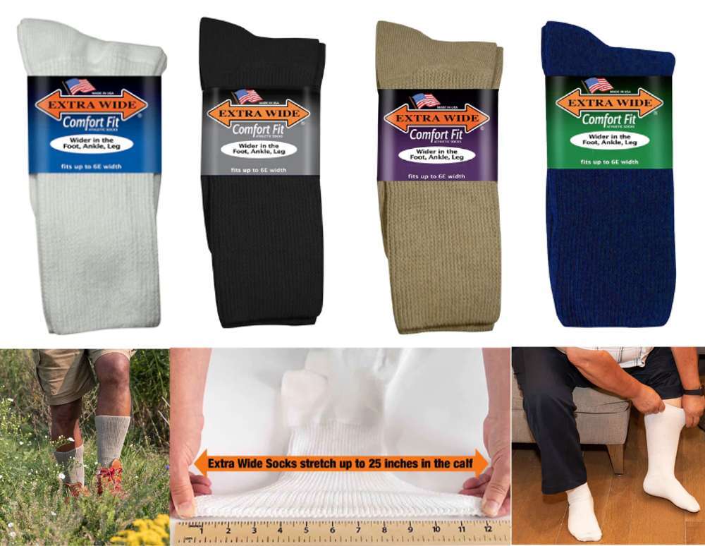 EXTRA WIDE Athletic Comfort Fit Crew Sports Socks Diabetic Stretch USA 1 or 3 PR
