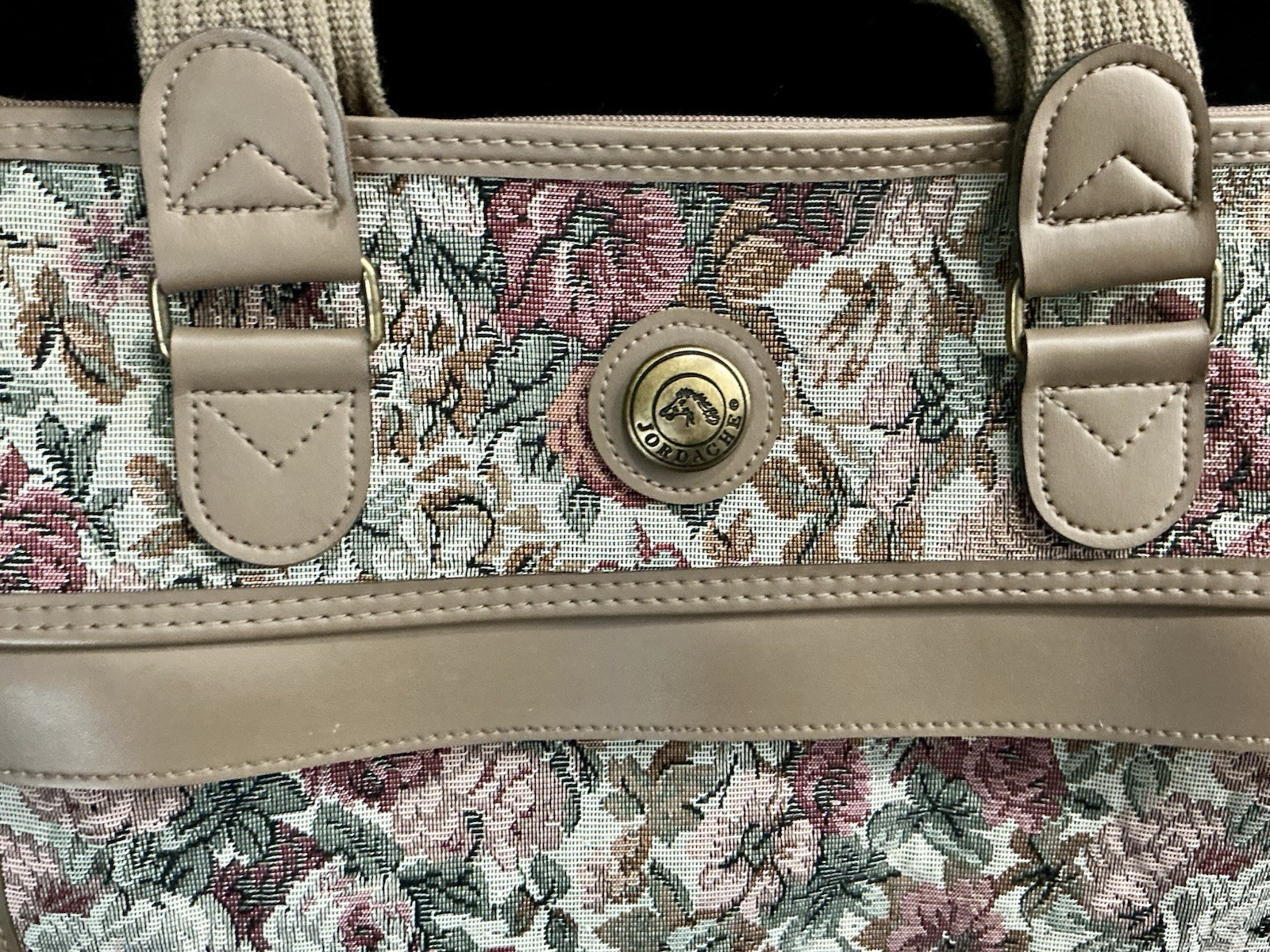 VTG JORDACHE Floral Jacquard Tapestry Top Handle Satchel Zip Up, Lined Pre Loved