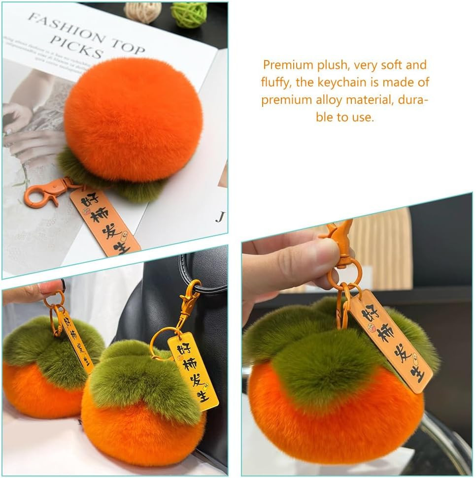 Plush Persimmon Keychain 3.93In Soft Fuzzy Fruit Charm Backpack Accessory Lightw