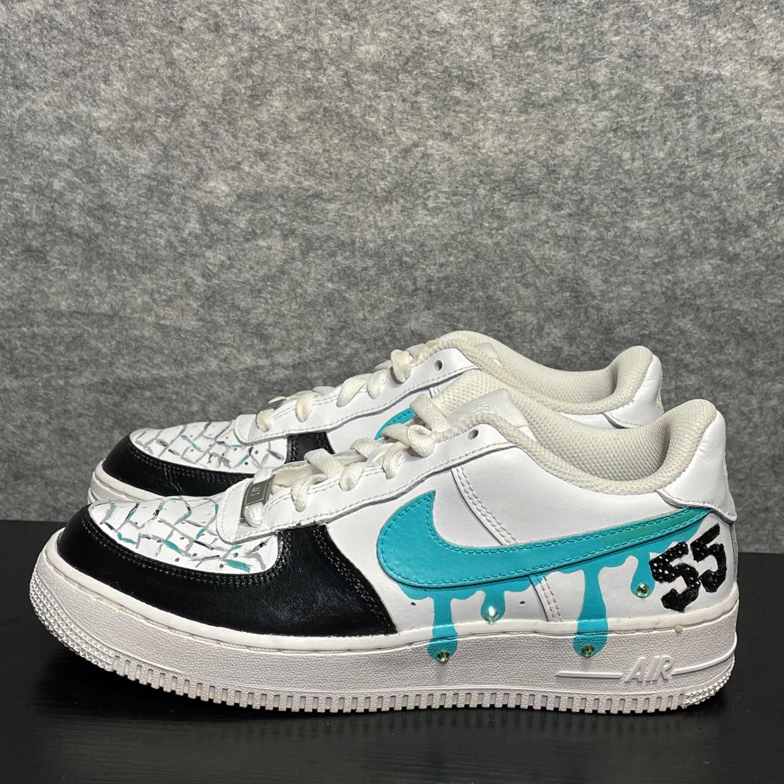 Nike Custom Shoes Mens Youth 7Y EU 40 White Teal Black Drip AF1 Sneakers