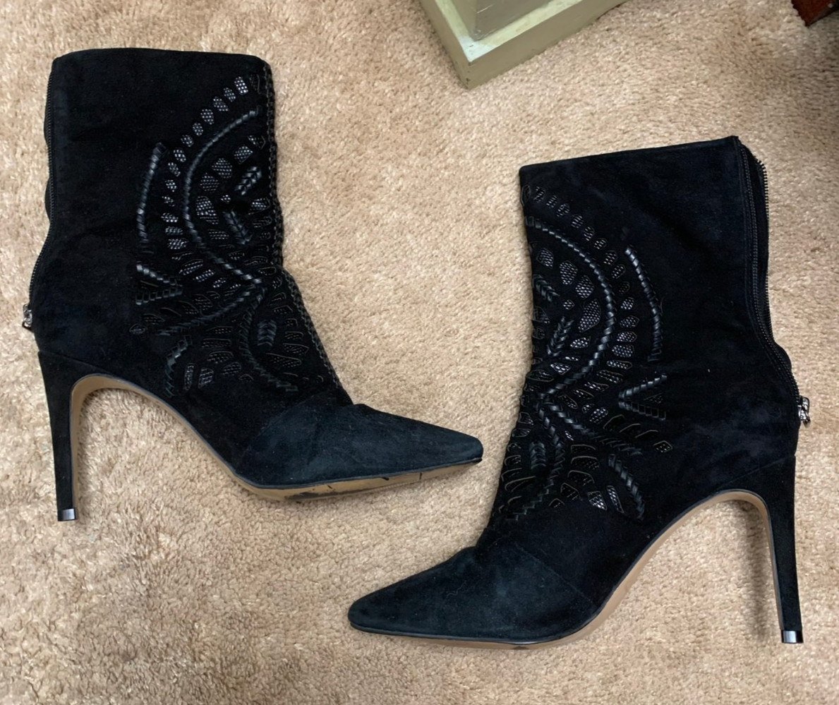 Antonio Melani Chrystian Suede Leather 3.5 Inch Heels Boots Black Size 8.5