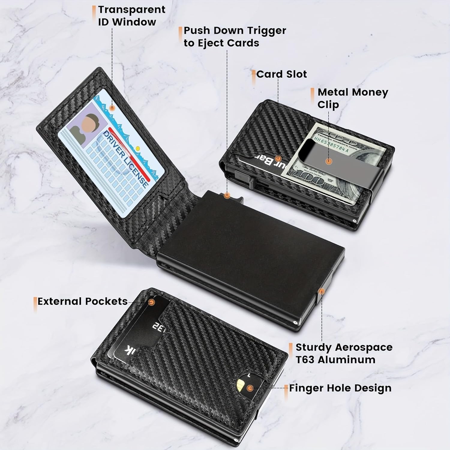 Slim Wallet with Money Clip & ID Window, RFID Blocking Smart Pop Up Card Wallet