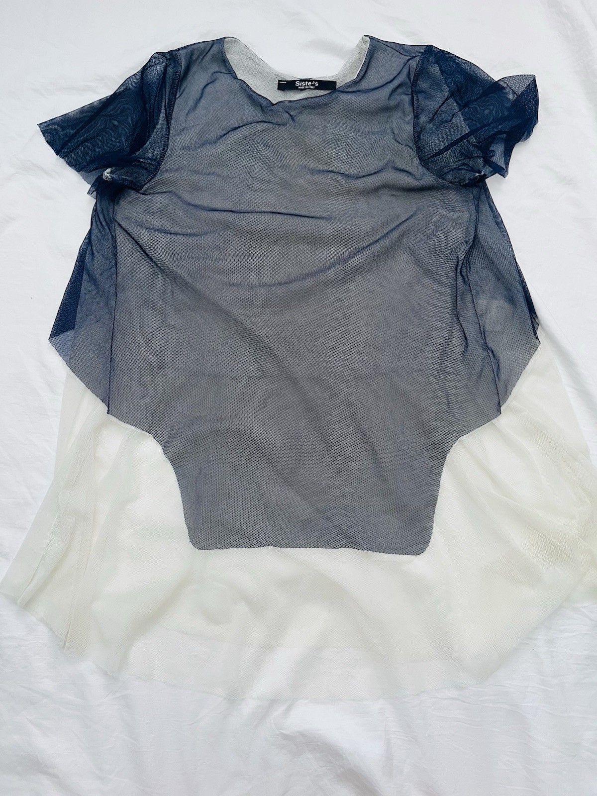 Siste’s Made in Italy Navy Blue Mesh Layered Blouse