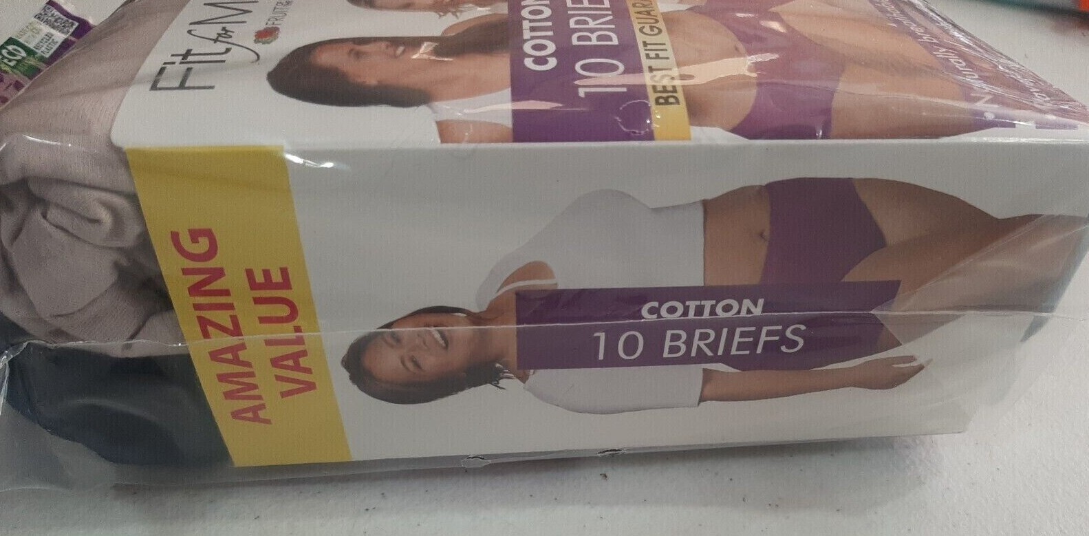 Fruit of the Loom Fit for Me Women’s 10 Pack Cotton Briefs Sizes 9,10,11 NEW