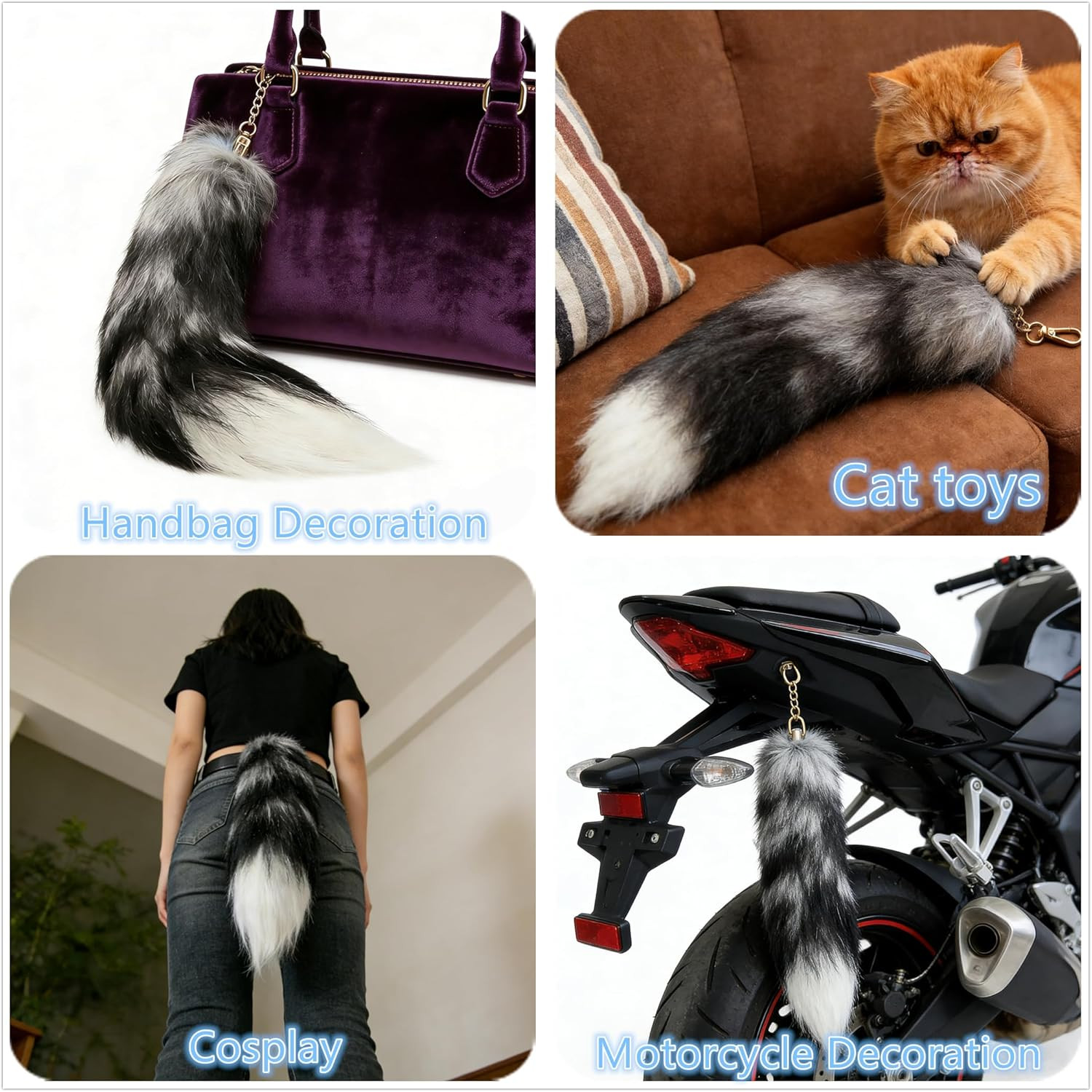 Fluffy Fox Tail Fur Keychain Therian Cosplay Handbag Tassel Hook Accessories for