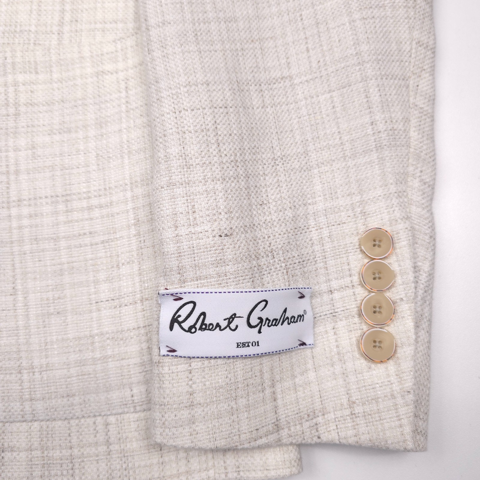 Robert Graham Regal Sport Coat Mens 46R Oatmeal Linen Wool Melange Blazer Jacket