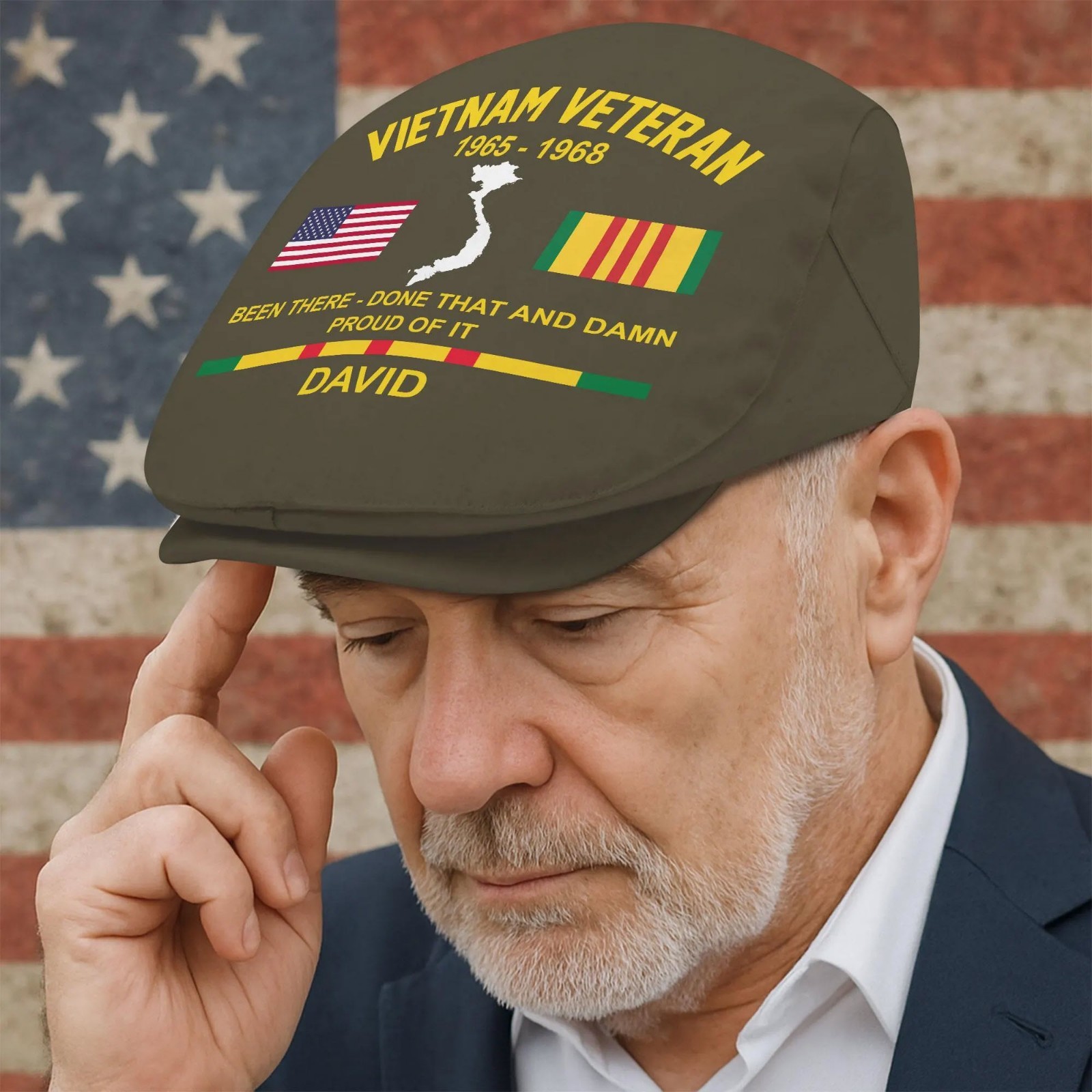Personalized Vietnam Veteran Flat Cap Custom Name Year US Military Gift For Men