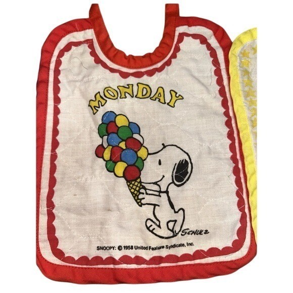 Vintage 60s Snoopy Days Of The Week Bibs & Sesame Street Place Mat