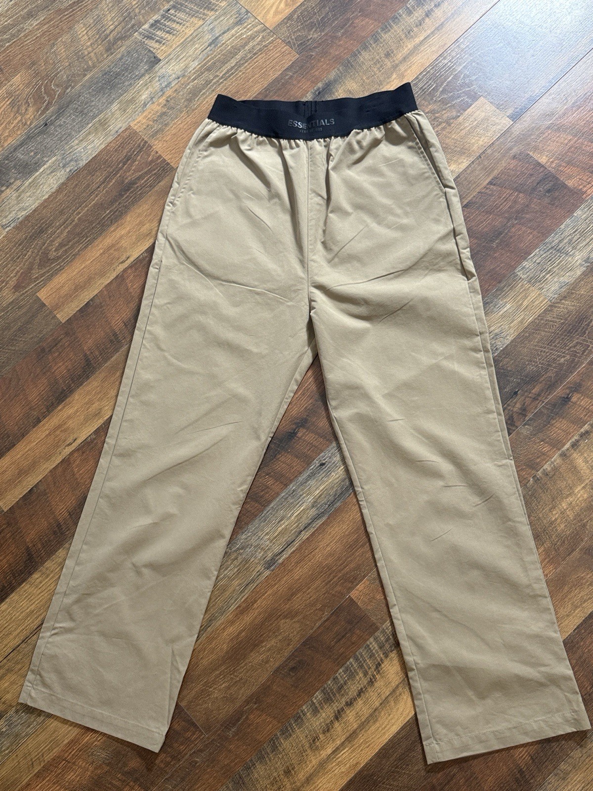ESSENTIALS FEAR OF GOD Beige Twill Chino Pants M Elastic Waist Straight Leg