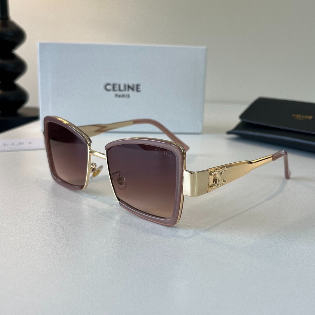 Celine Pink Frame Gradient Brown Lens Gold Triomphe Square Sunglasses
