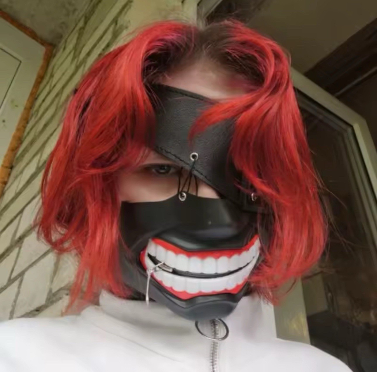 Tokyo Ghoul Ken Kaneki Cosplay Mask & Eyepatch Real Zipper Adult or Teen Premium