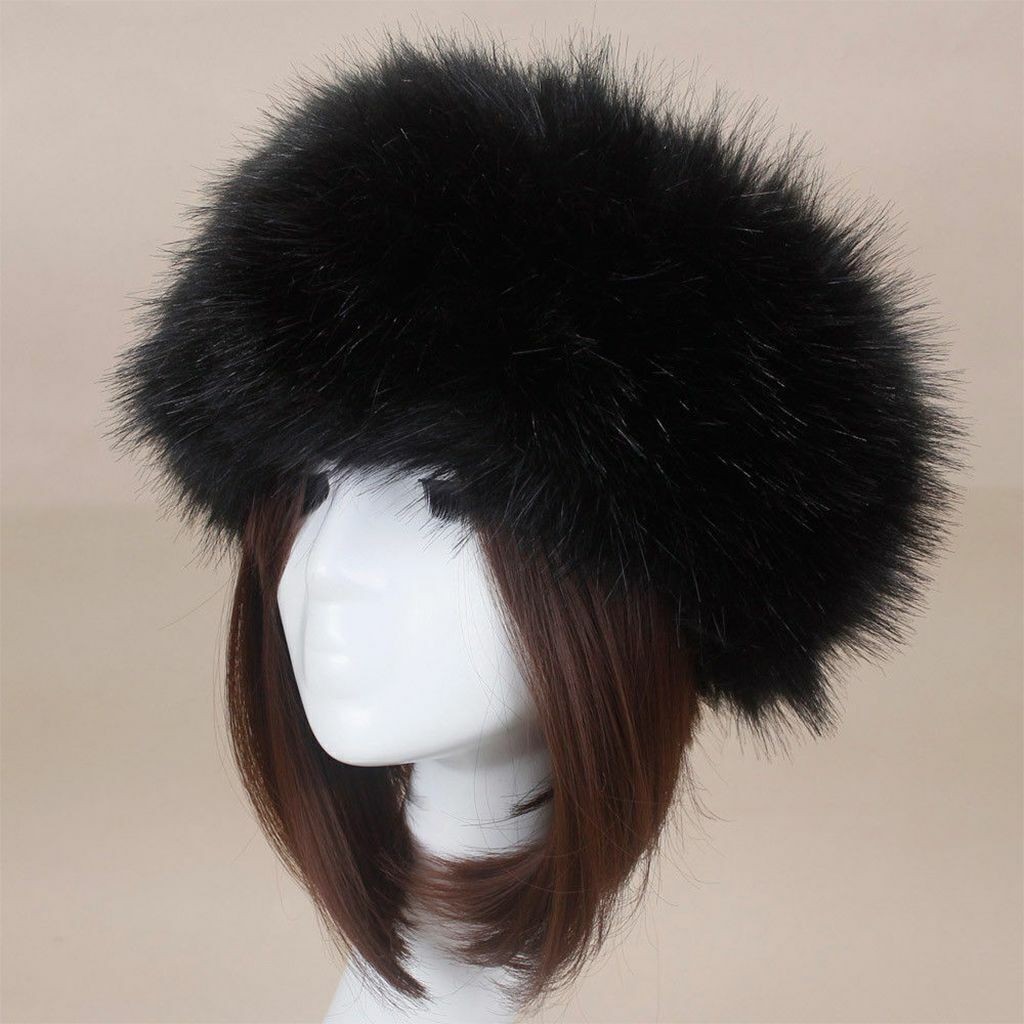 Women Winter Russian Fluffy Faux Fur Headband Hat Thick Ear Warm Snow Ski Cap