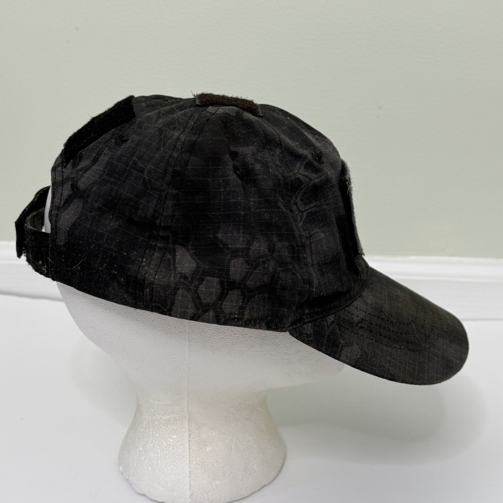 Tactical Air Mesh Low Crown Flex Military Hat Front Flag Patch Black EUC