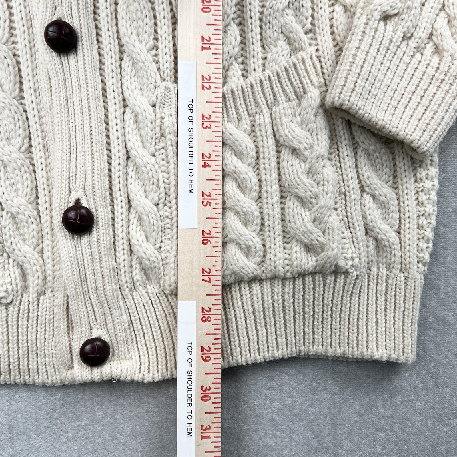 Peregrine JG Glover Cardigan Sweater XL Ivory Wool Cable Knit Fisherman England