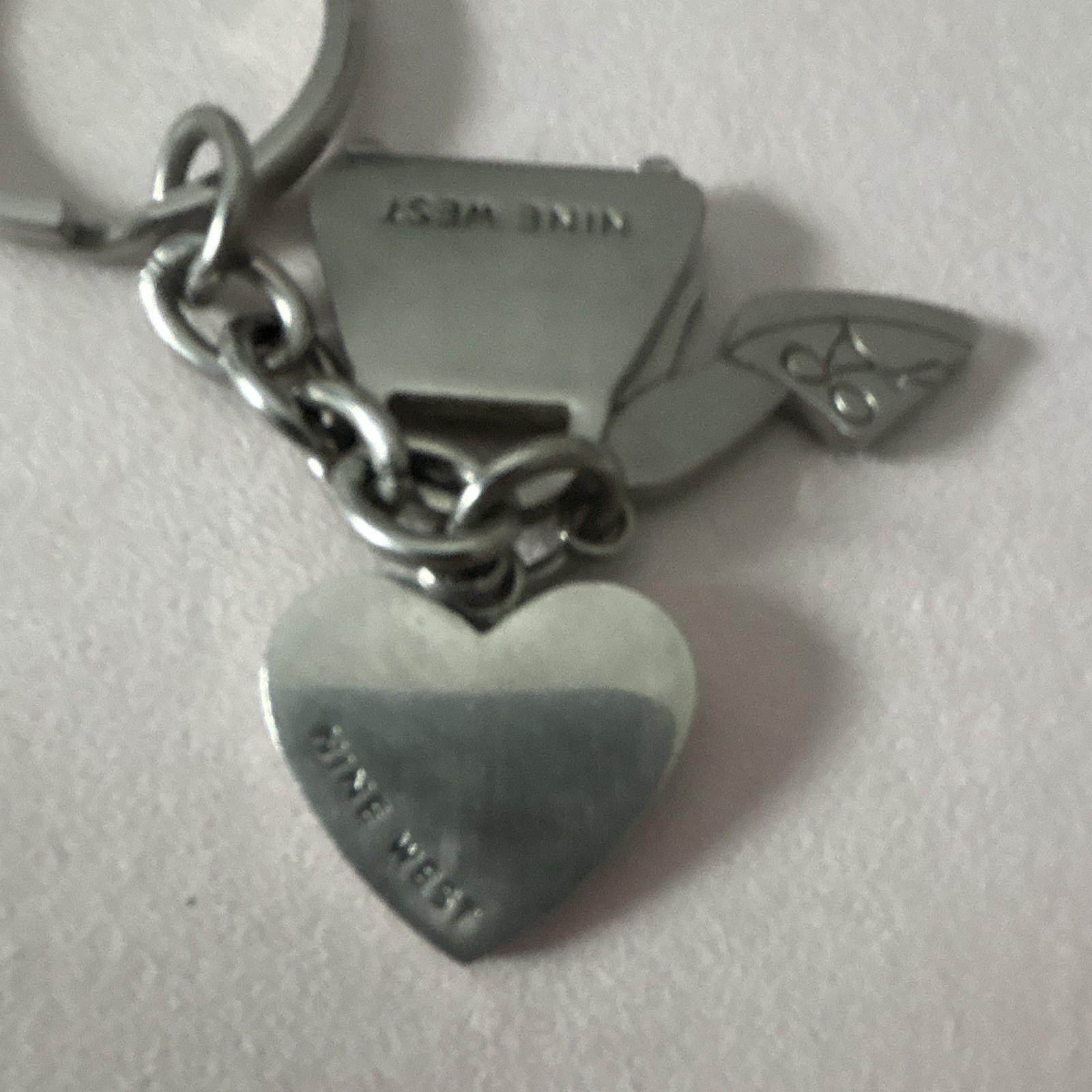 Nine West Silver Metal Key Chain Charm Keyring Heart Handbag Shoe Logo