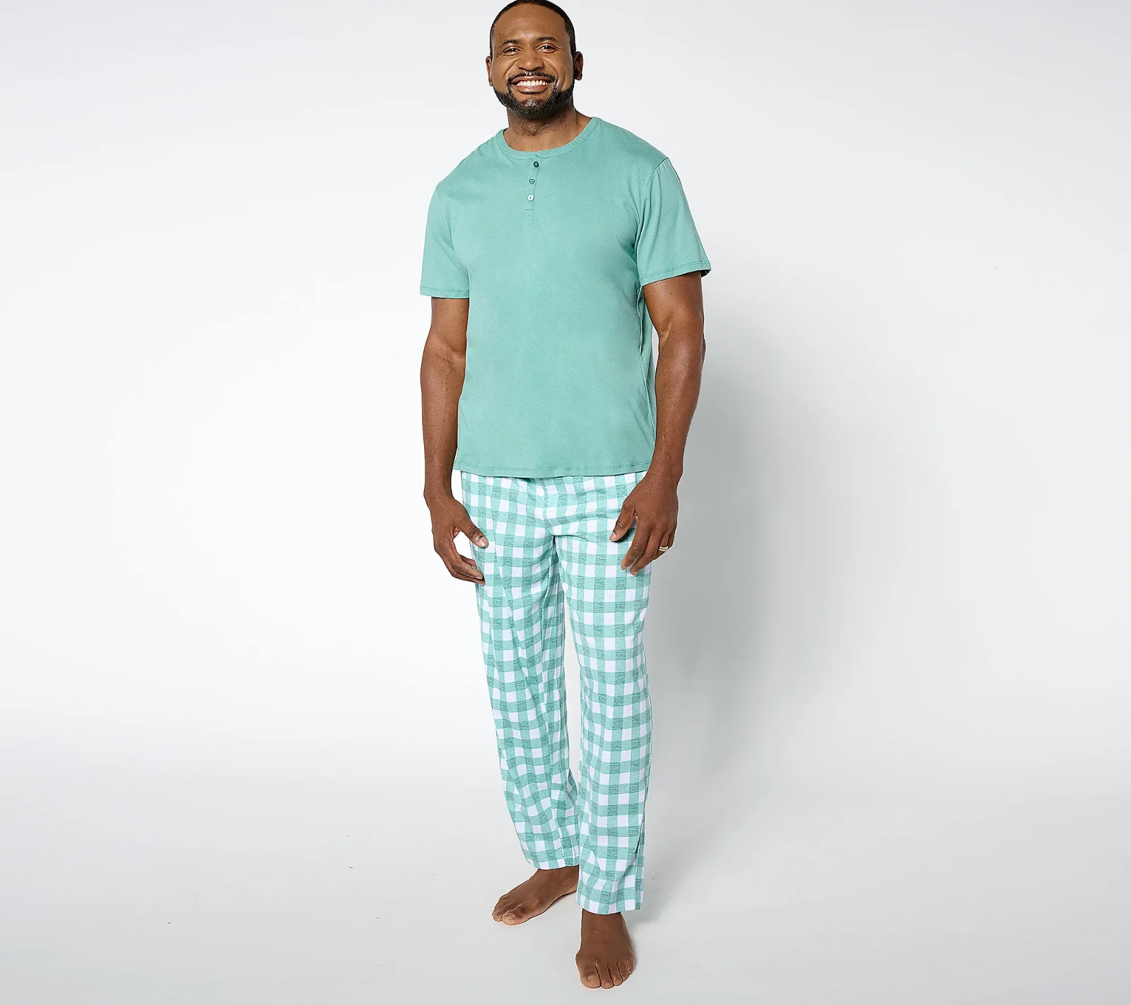 #787 Stan Herman Men’s 100% Cotton Henley Tee & Pant Pajama Set Size S