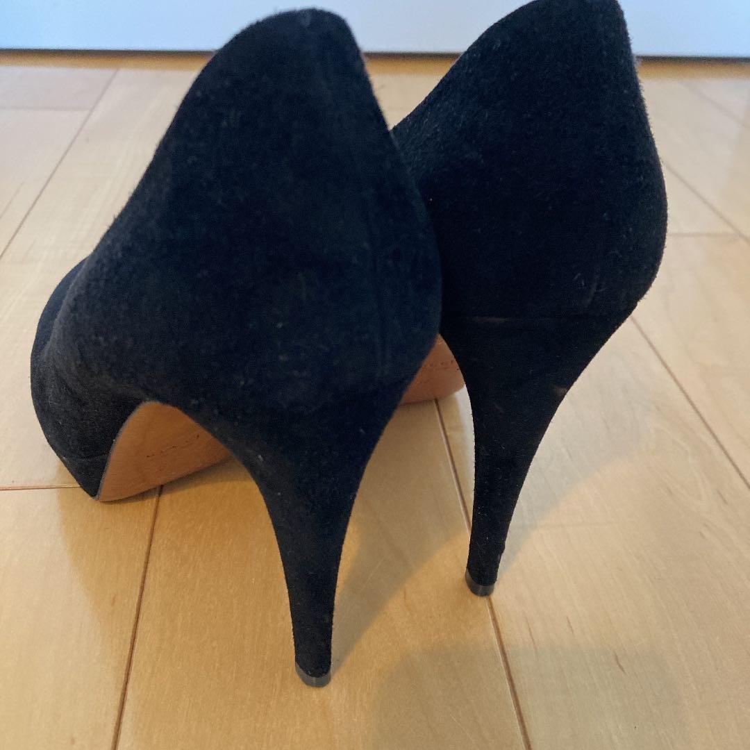 Gucci Suede Pumps Black Leather Round Toe 7.1-10cm Pin Heel Used Excellent