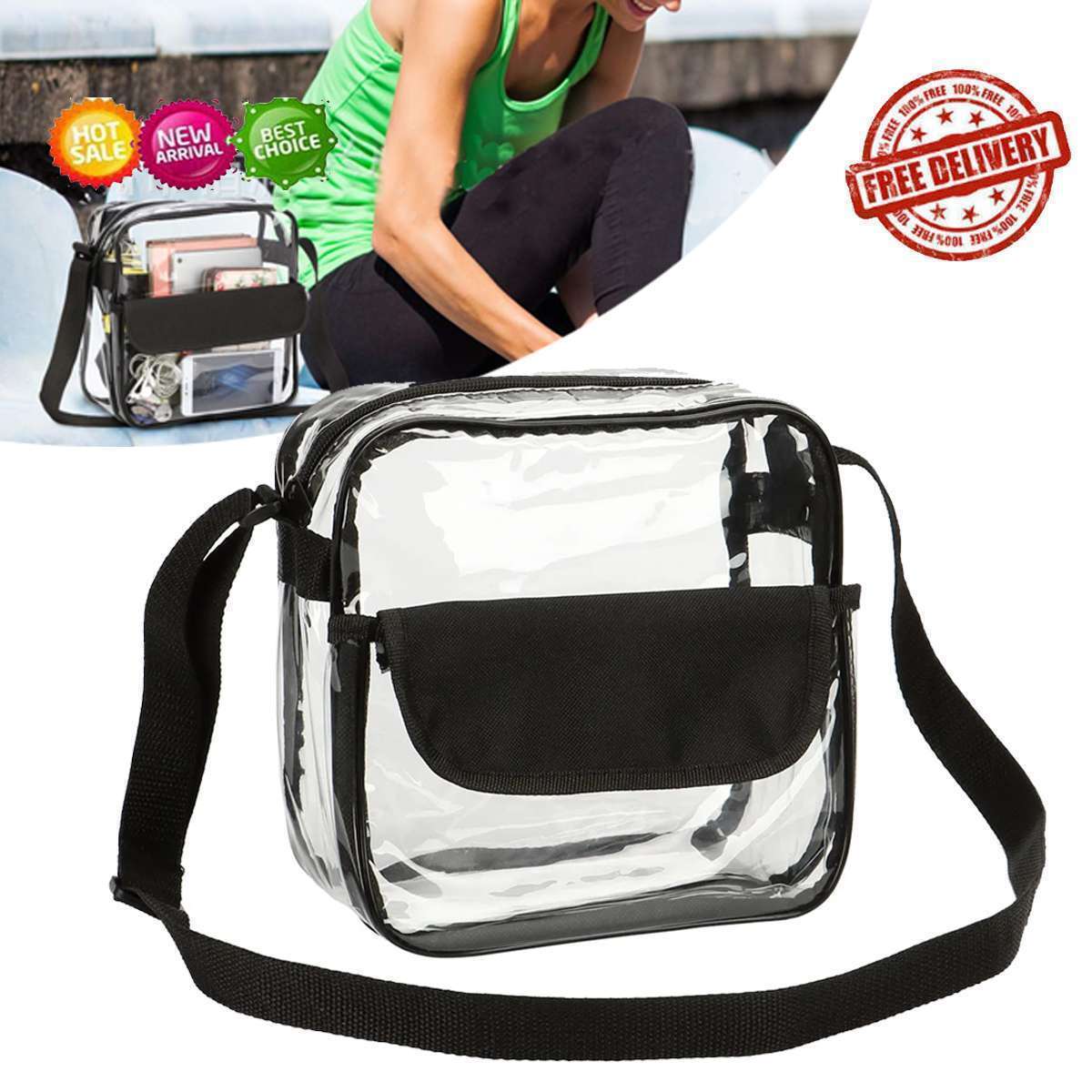 Clear Transparent Tote Bag PVC w/ Zipper Stadium Approved Shoulder Handbag Purse