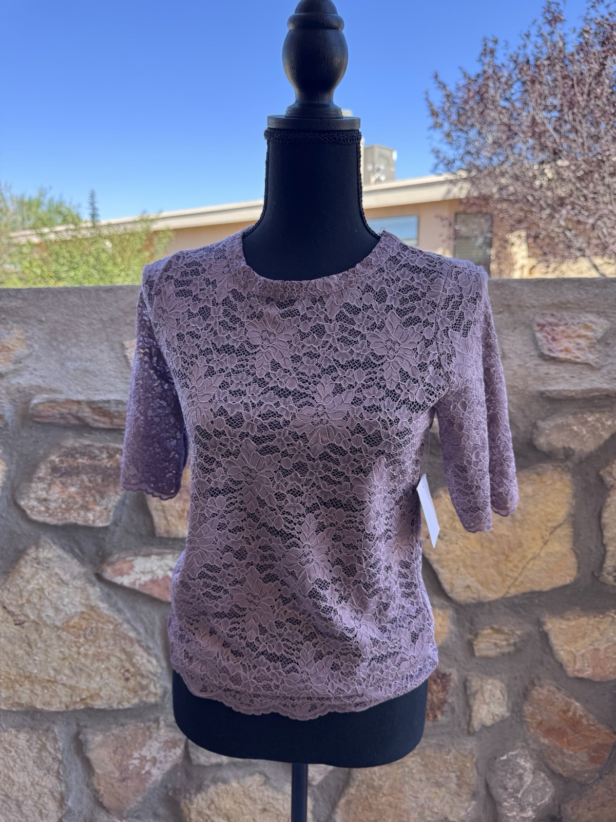 NWT Tinywillow Lilac Lace Floral Top Sz S Stretch Shirt Romantic Boho FREE SHIPP