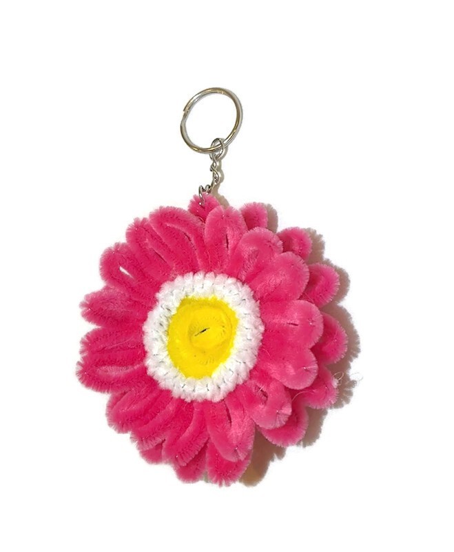 Handmade Chenille Flower Keychain Cute Floral Bag Charm Unique Gift Accessory