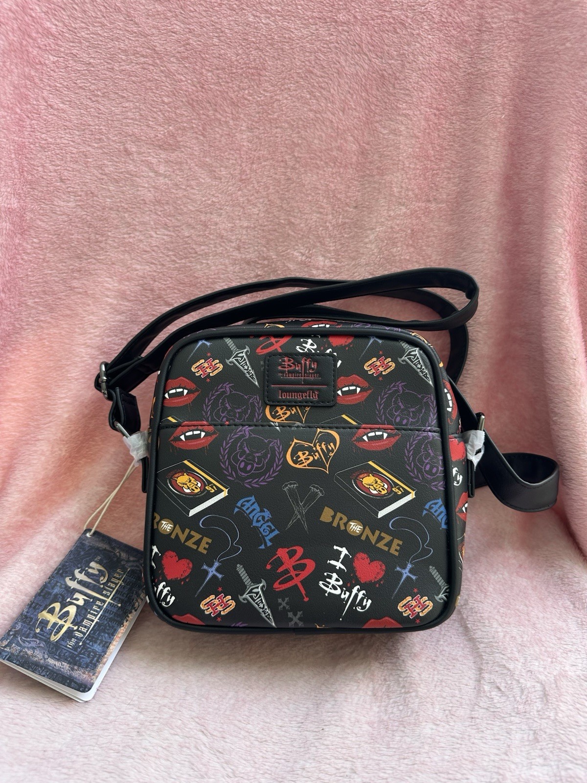 Loungefly Buffy the Vampire Slayer Black Crossbody Bag Graphic Print Zip Strap