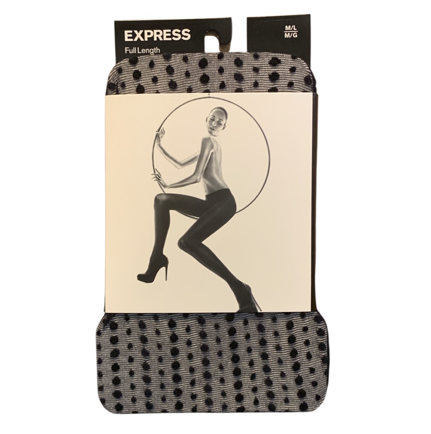 2 Pack Express Full Length Sheer Lots of Dots Pattern Black Nylon Tights M/L New