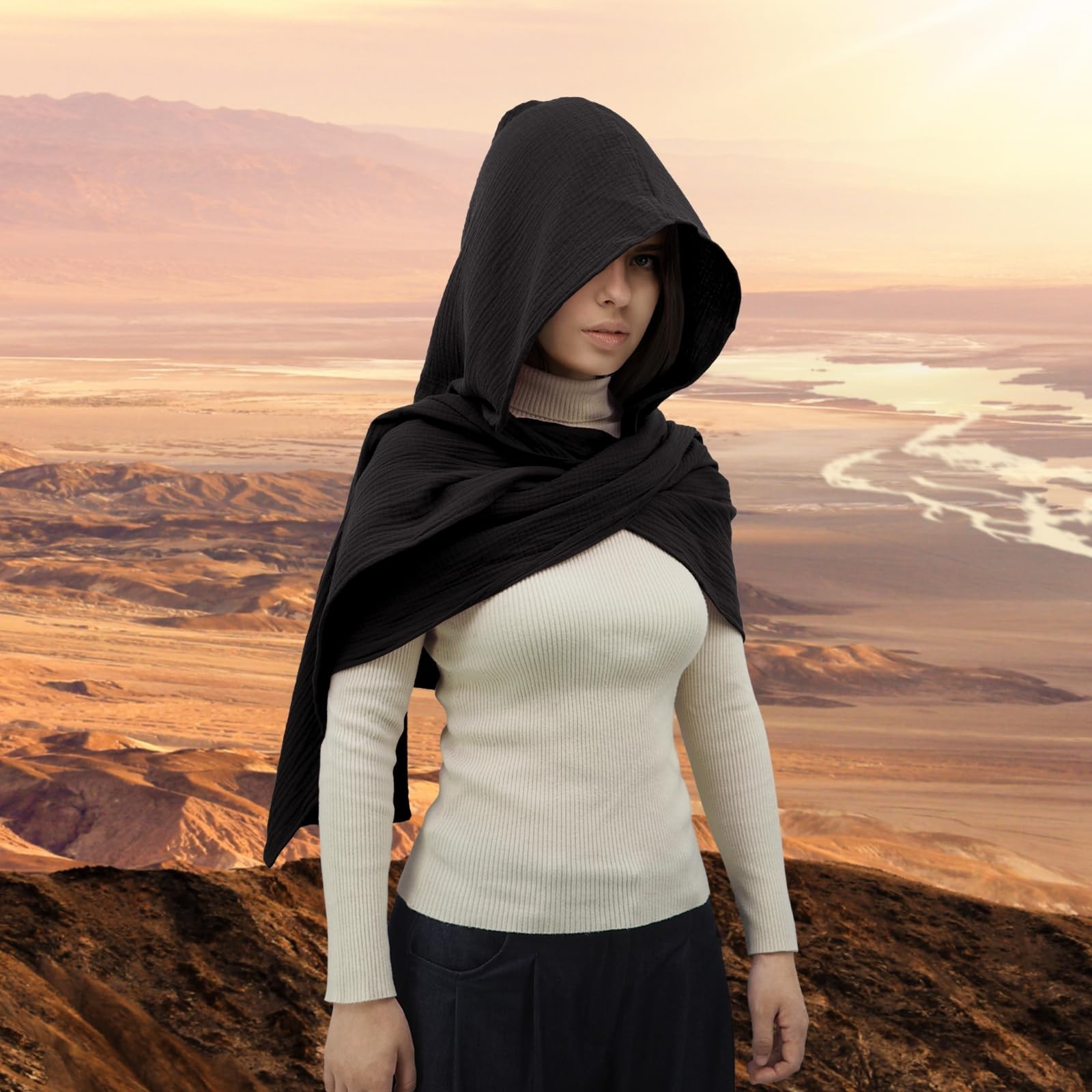 Multifunctional Hooded Shawl Scarf Cape | Vintage Goth Linen Cotton Cowl