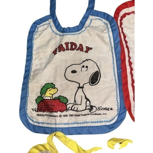 Vintage 60s Snoopy Days Of The Week Bibs & Sesame Street Place Mat