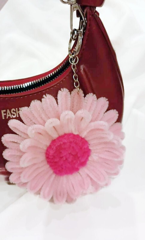 Handmade Chenille Flower Keychain Cute Floral Bag Charm Unique Gift Accessory