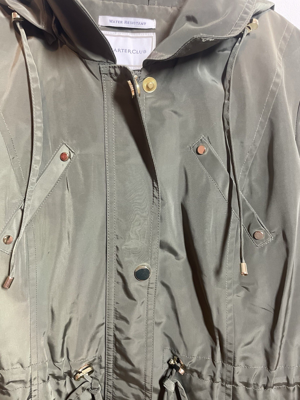 Charter Club Women’s Green Hooded Water Resistant Anorak Mid-Length Zip/Snap PP