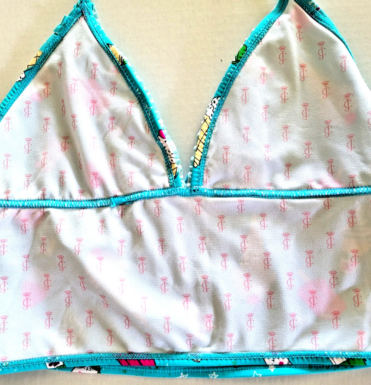 NWTs $62 JUICY COUTURE Girls Halter Ruffle Tankini Swimsuit Blue Ice Cream Sz 16