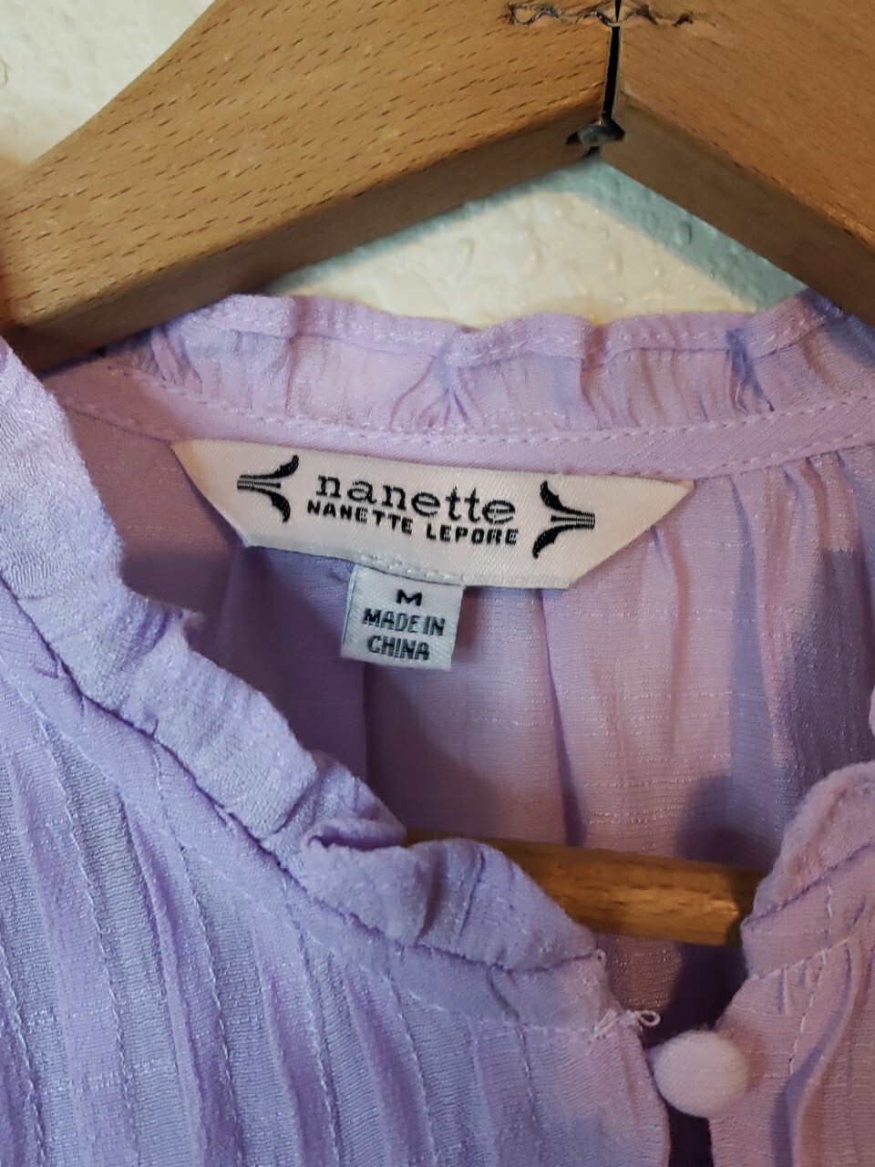 Nanette Light Purple High Neck Ruffle Sleeve Top Rayon Polyester Blend
