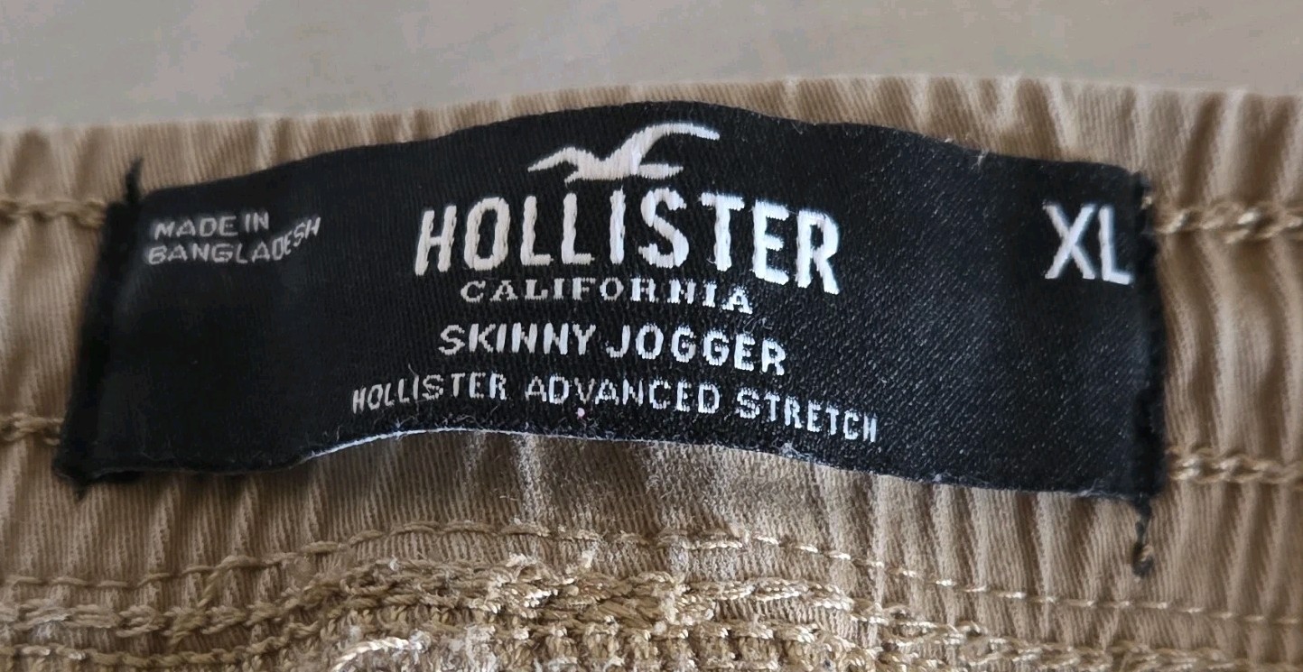 Hollister Men’s Skinny Jogger Pants Beige XL Cotton Twill Stretch Cargo Pockets