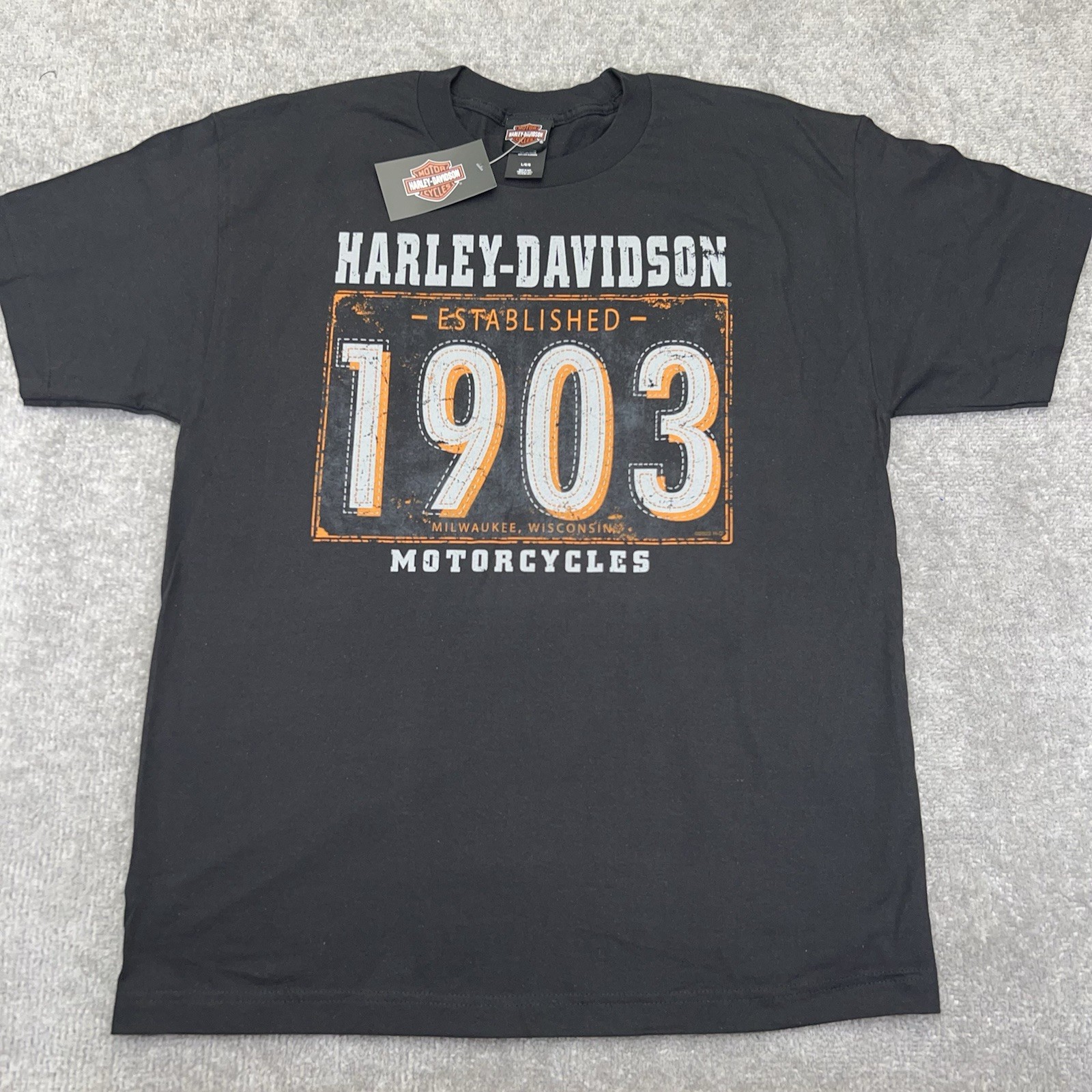 HARLEY DAVIDSON T-Shirt Men Established 1903 Motorcycles Graphic Large Black NWT