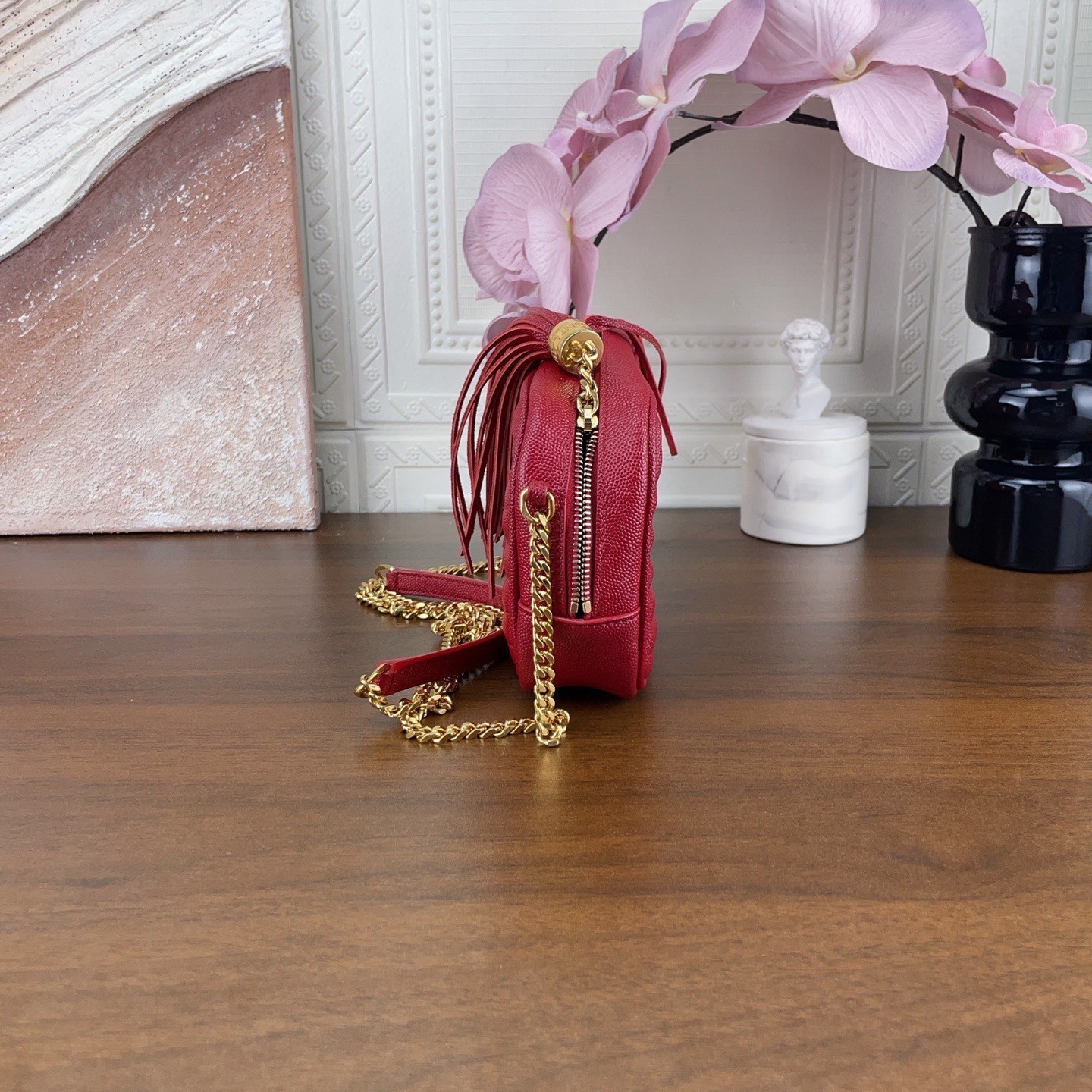 Saint Laurent Red Full Leather Tassel Camera Bag, （19×5×11）cm