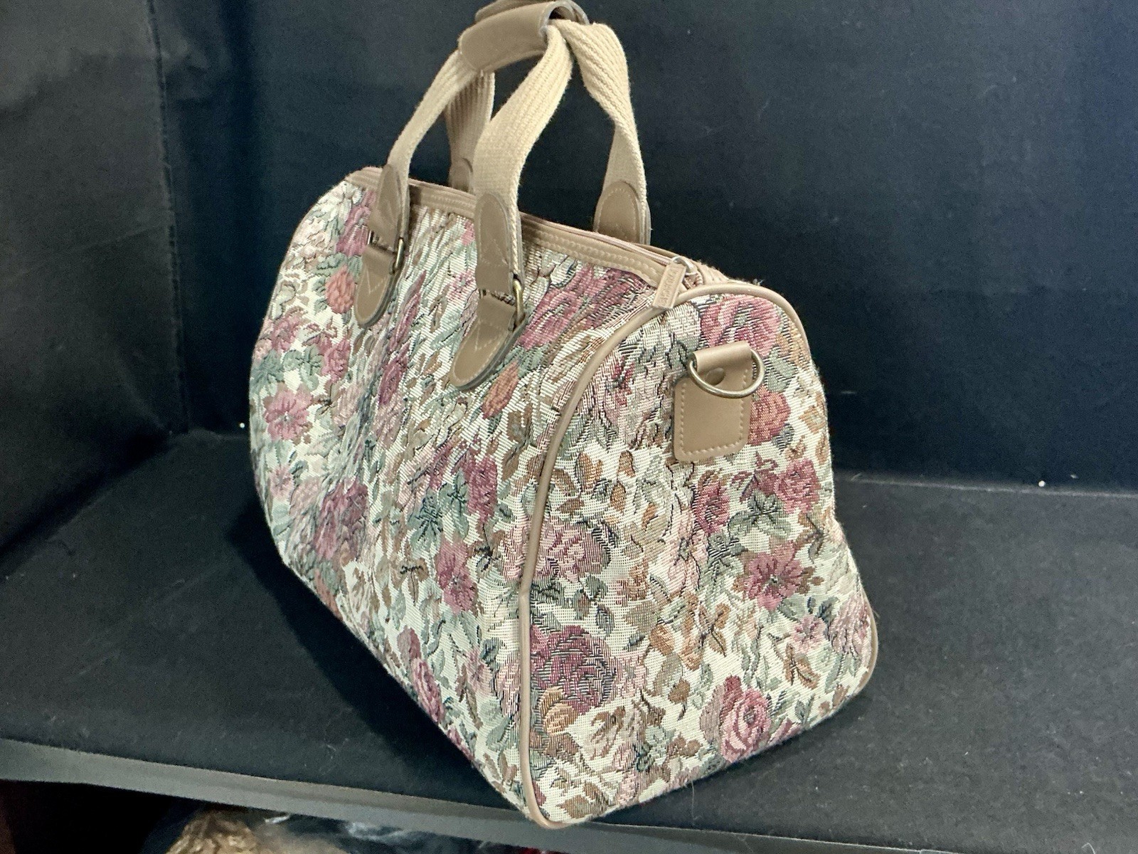 VTG JORDACHE Floral Jacquard Tapestry Top Handle Satchel Zip Up, Lined Pre Loved