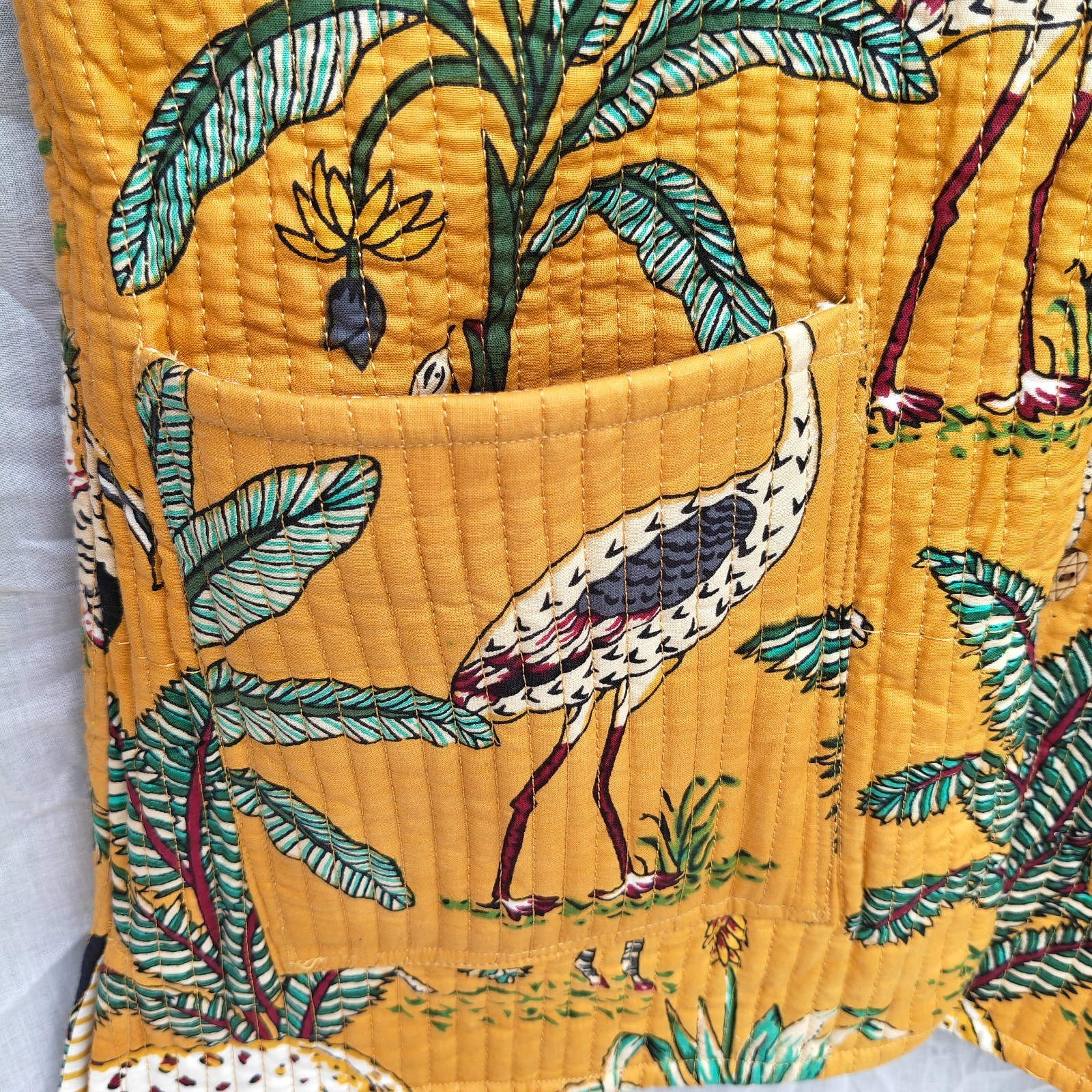 Block Print Cotton Coat, Mustard Yellow Safari Jungle Print Kantha Jacket,